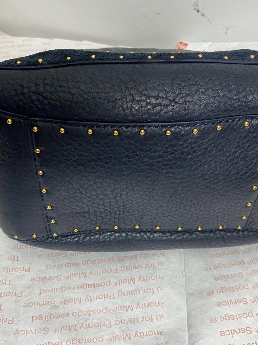 Cole Haan Suede and Leather Exterior Satchel Handbag with Gold Hardware. New